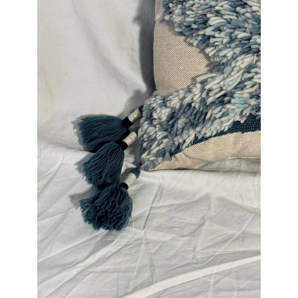 Blue Birds Accent Throw Pillow Beaded & Tassels Great Condition